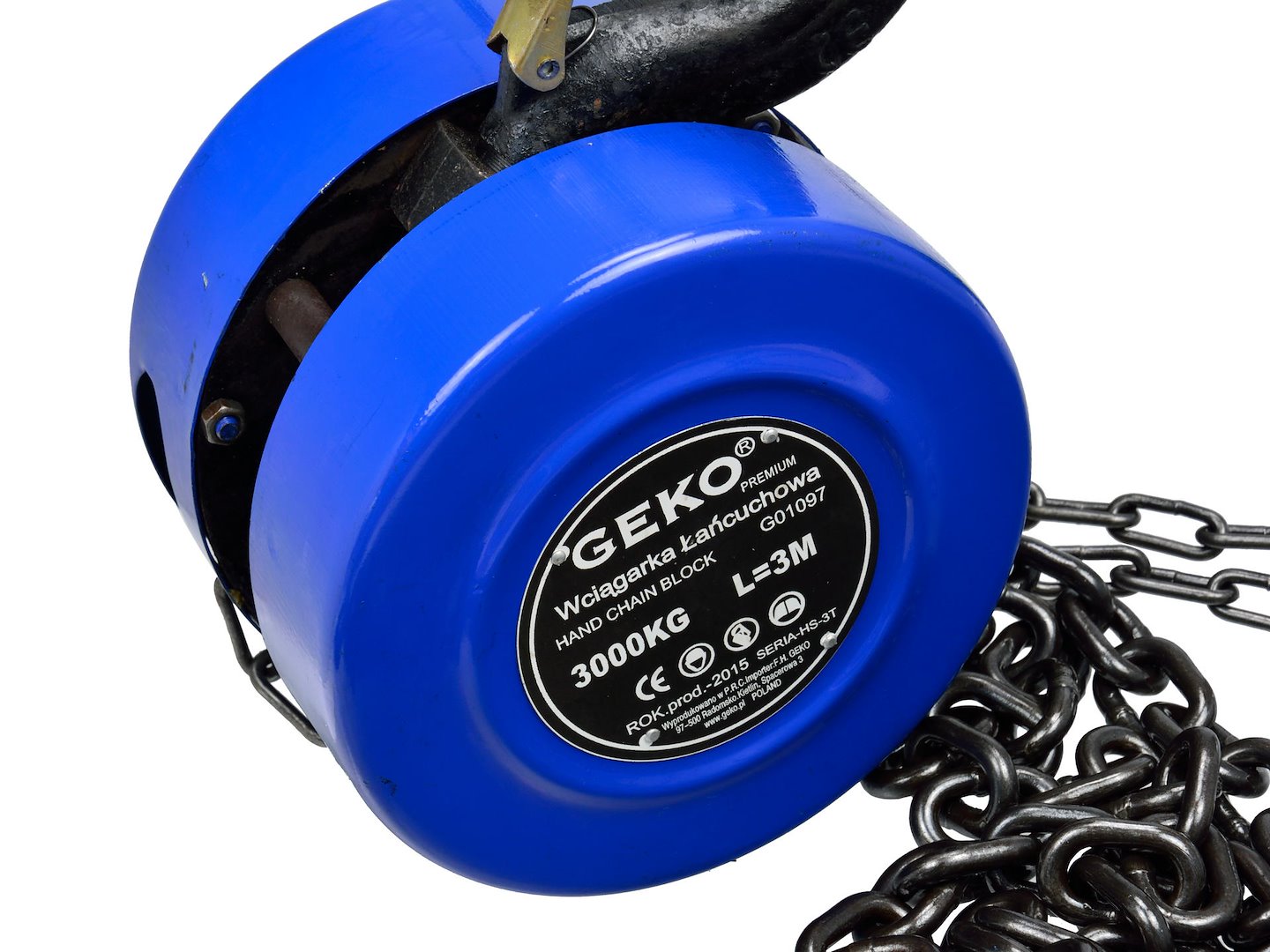 Řetězový naviják GEKO PREMIUM 3T x 3M – detail řetězu a háku