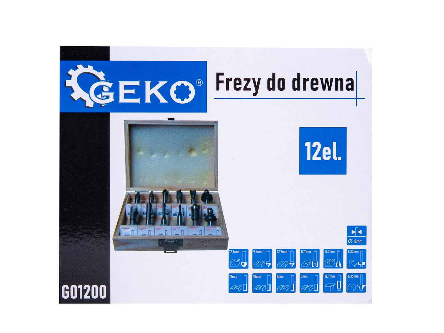 Sada tvarových fréz na dřevo GEKO 12 ks | stopka 8 mm | frézy pro horní frézku 2