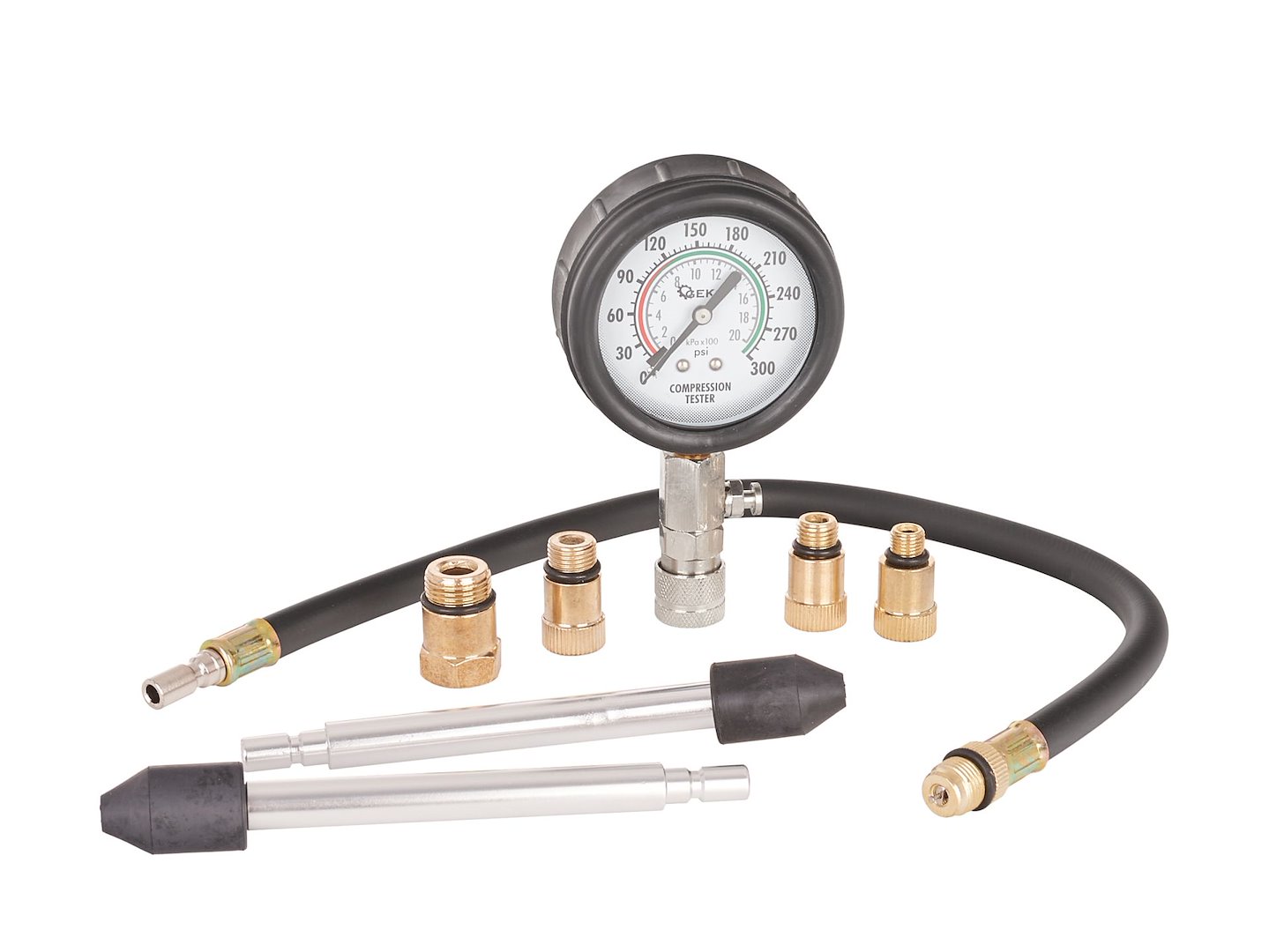 Tester kompresního tlaku Geko G02502 – analogový manometr