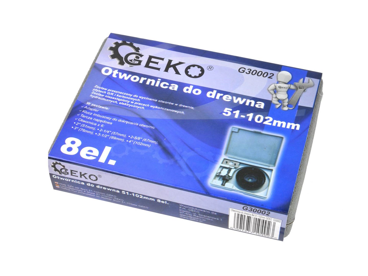 Děrovačka na dřevo 8 ks 51–102 mm Geko – použití při vrtání