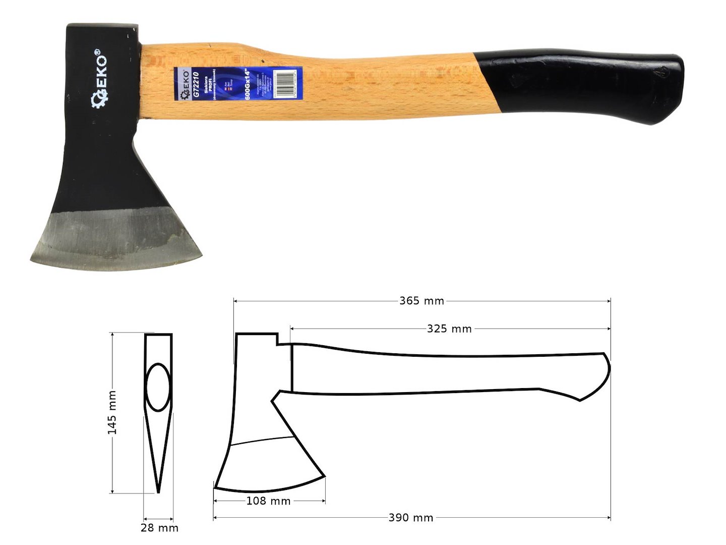 Sekera PROFI 600G × 14" s dřevěnou rukojetí – Geko 5