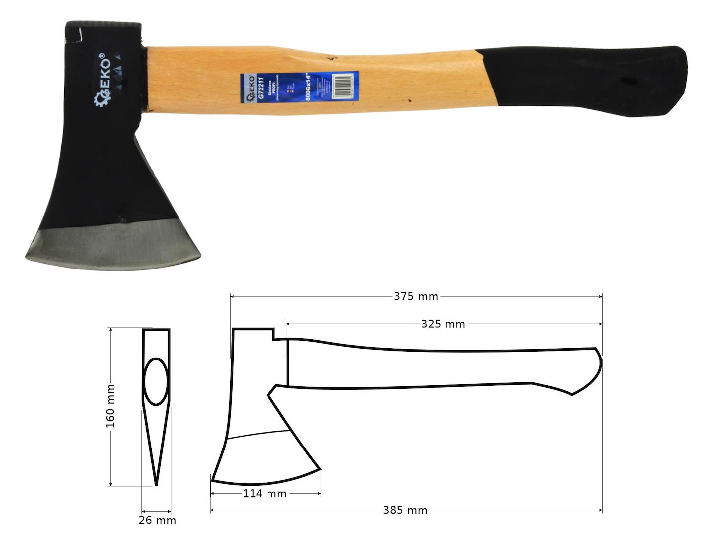 Sekera PROFI 800G x 14" s dřevěnou rukojetí (6/24) 5