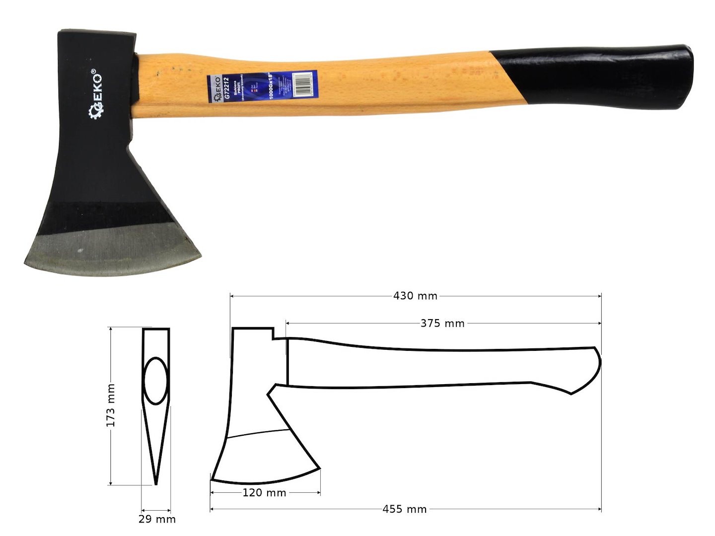 Sekera PROFI 1000G x 18" s dřevěnou rukojetí (6/24) – Geko 5