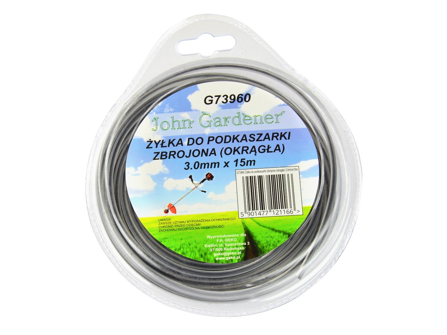 Vlasec pro vyžínačku vyztužený kulatý 3,0 mm × 15 m Geko – celkový pohled na balení