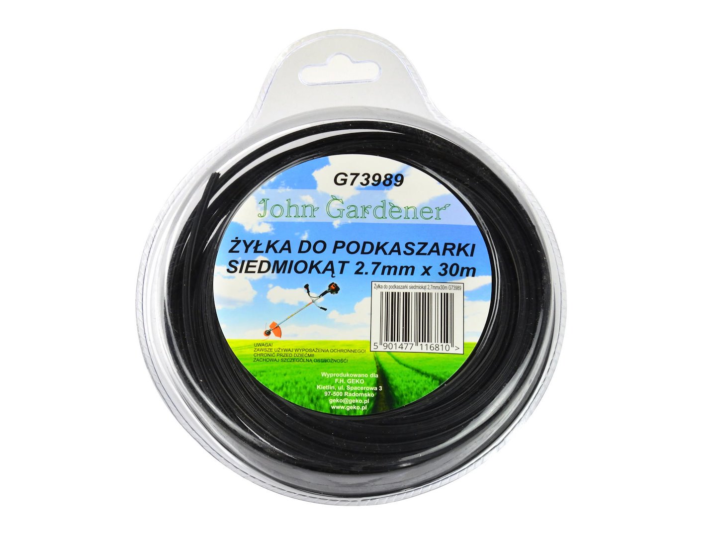 Vlasec pro vyžínačku sedmiboký 2,7 mm × 30 m – cívka Geko, pohled na celé balení