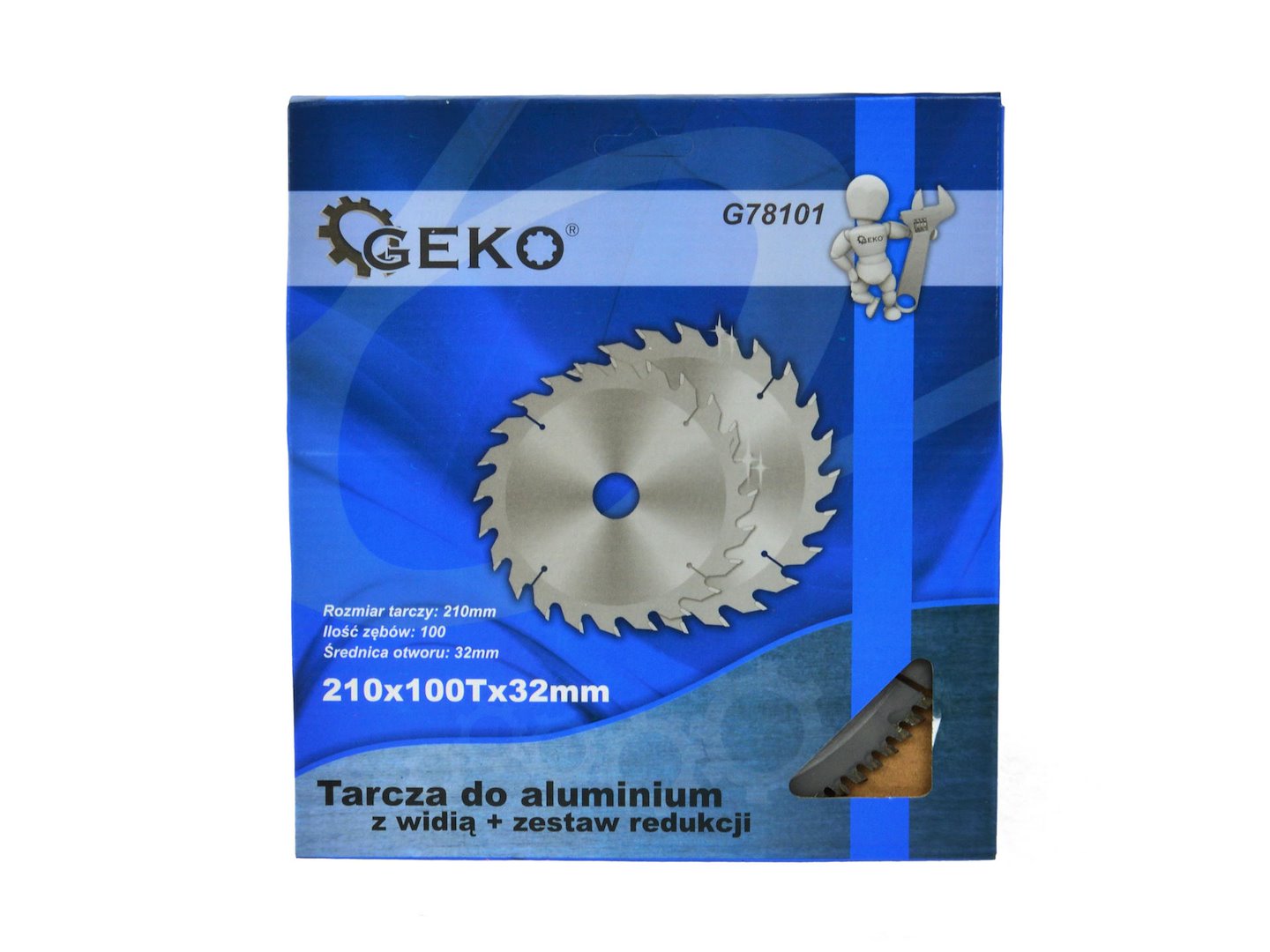 Kotouč na hliník s karbidem 210 mm x 100T x 32 mm + sada redukcí (25/50) – Geko 4