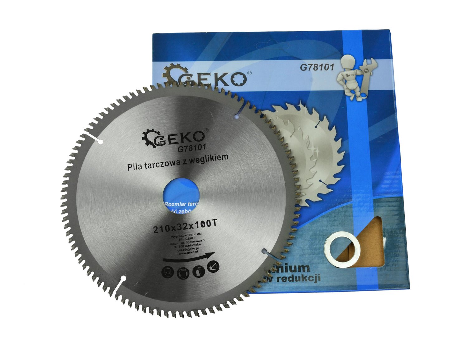 Kotouč na hliník s karbidem 210 mm x 100T x 32 mm + sada redukcí (25/50) – Geko 5