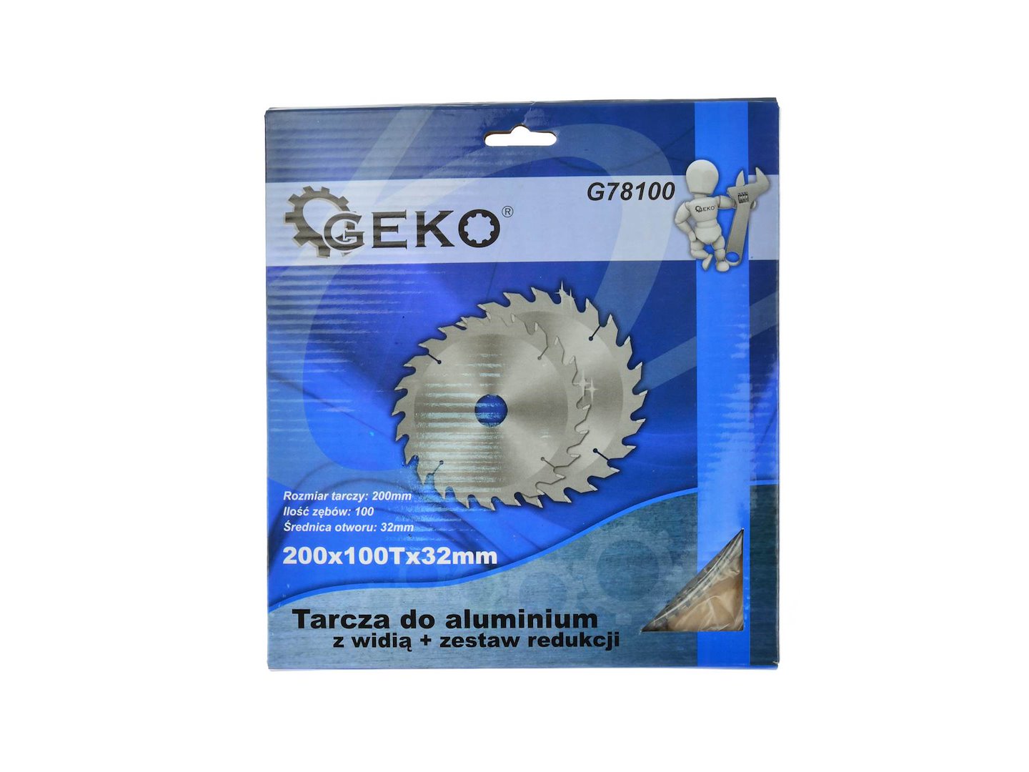 Kotouč na hliník Geko 200 mm – sada redukcí 25/50 mm přiložená ke kotouči