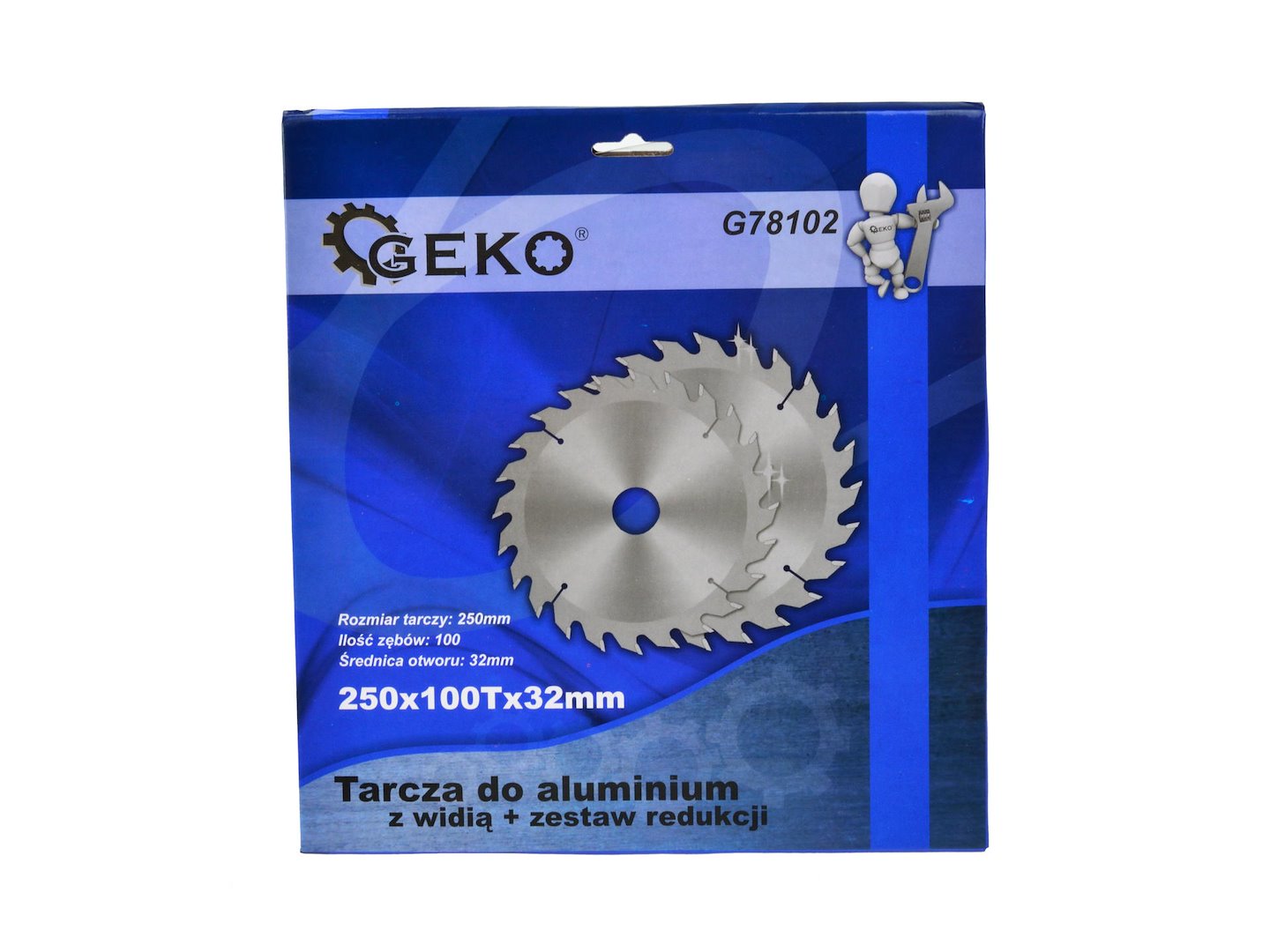 Kotouč na hliník s karbidem 250 mm × 100T × 32 mm + sada redukcí (25/50) – Geko 4