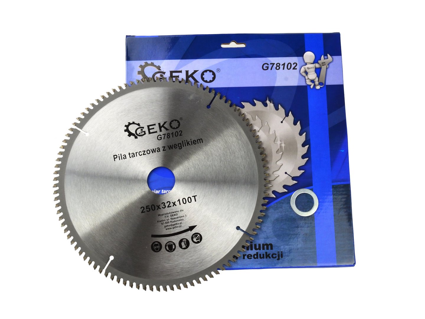 Kotouč na hliník s karbidem 250 mm × 100T × 32 mm + sada redukcí (25/50) – Geko 5