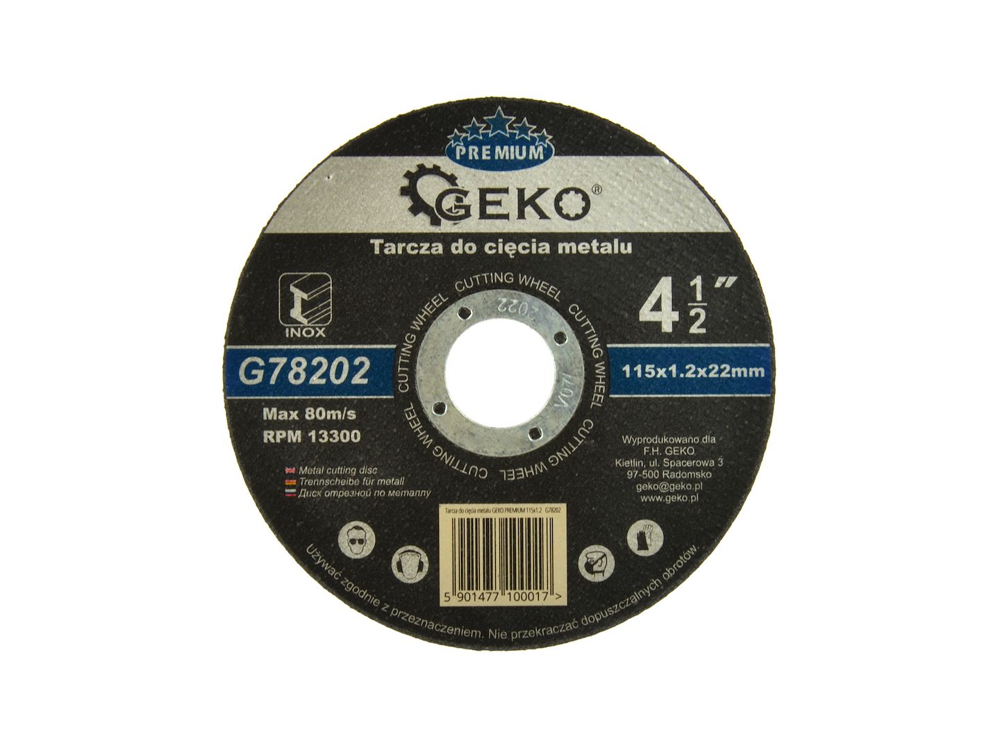 Řezací kotouč Geko Premium 115x1,2 Inox – celkový pohled na kotouč