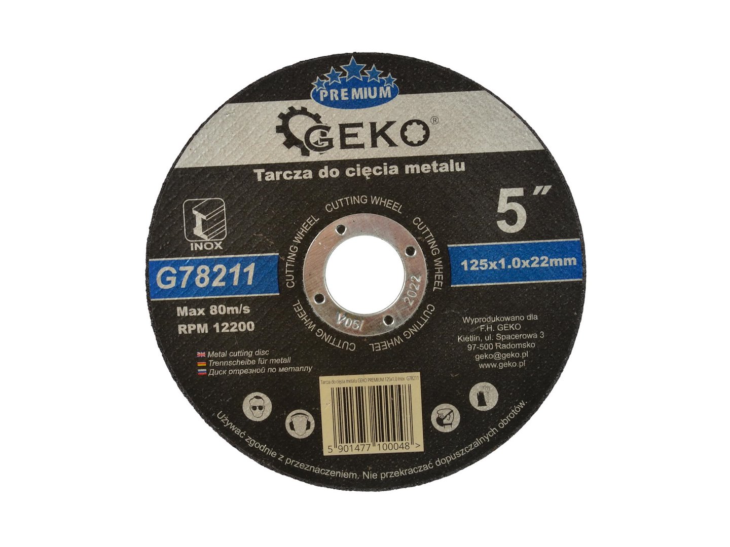 Řezací kotouč GEKO PREMIUM 125x1,0 Inox – pohled na kotouč