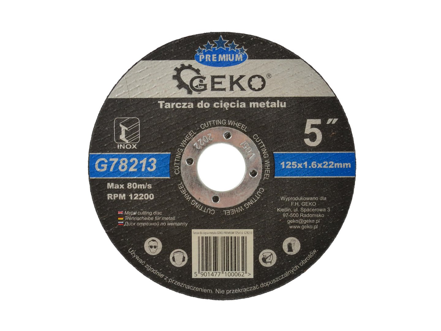 Řezací kotouč GEKO PREMIUM 125x1,6 Inox – pohled zepředu