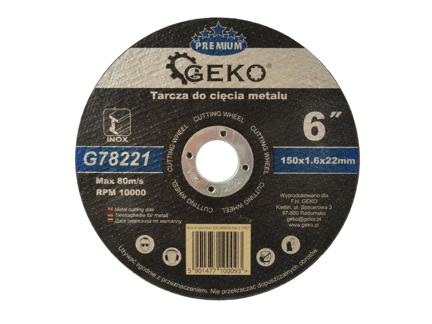 Řezací kotouč Geko Premium 150x1,6 Inox – celkový pohled