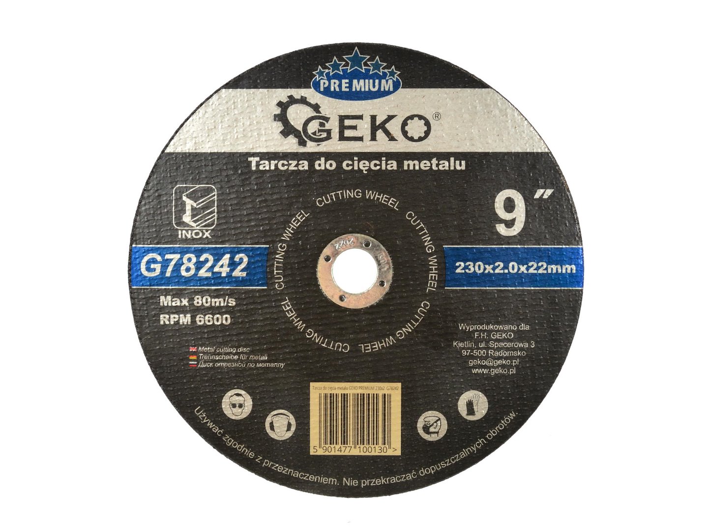 Řezací kotouč GEKO PREMIUM 230x2 Inox – celkový pohled