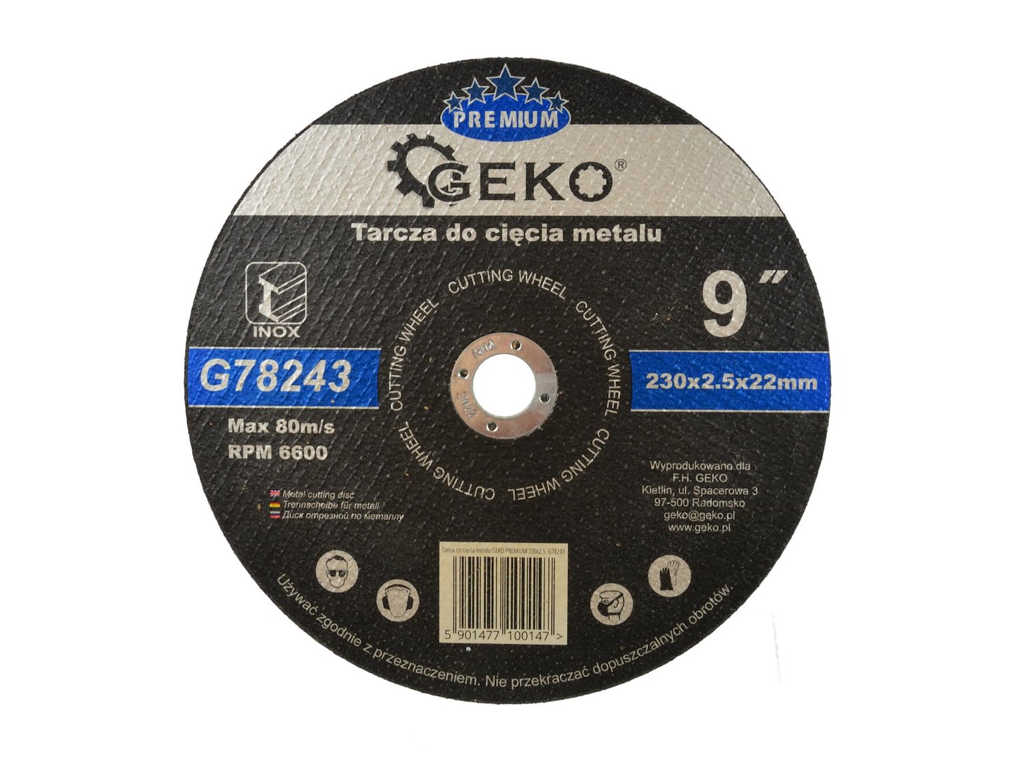 Řezací kotouč Geko Premium 230x2,5 Inox – celkový pohled na kotouč