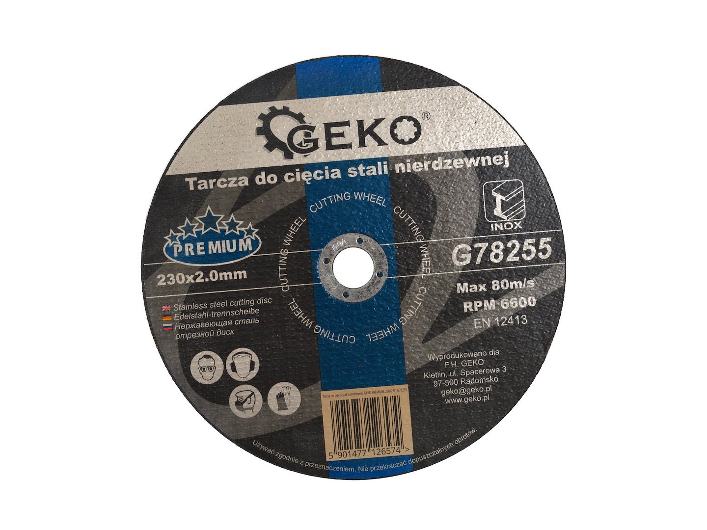 Řezací kotouč na nerezovou ocel GEKO PREMIUM 230x2,0 – celkový pohled