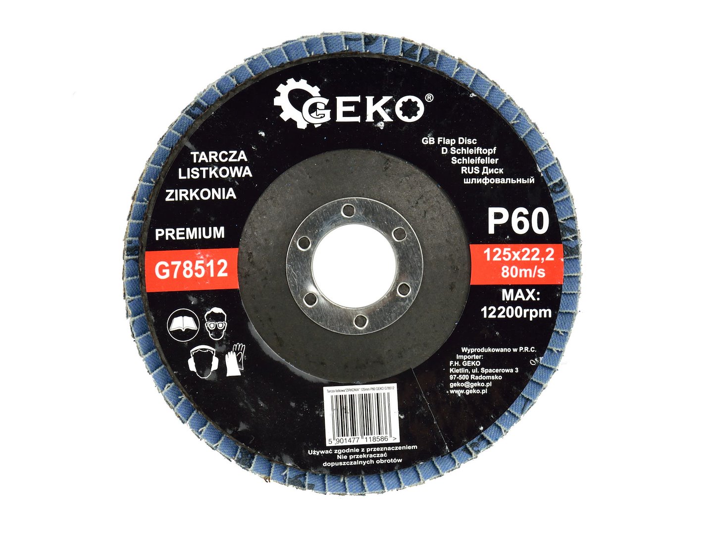 Listový kotouč CYRKON 125 mm P60 GEKO PREMIUM – pohled zepředu