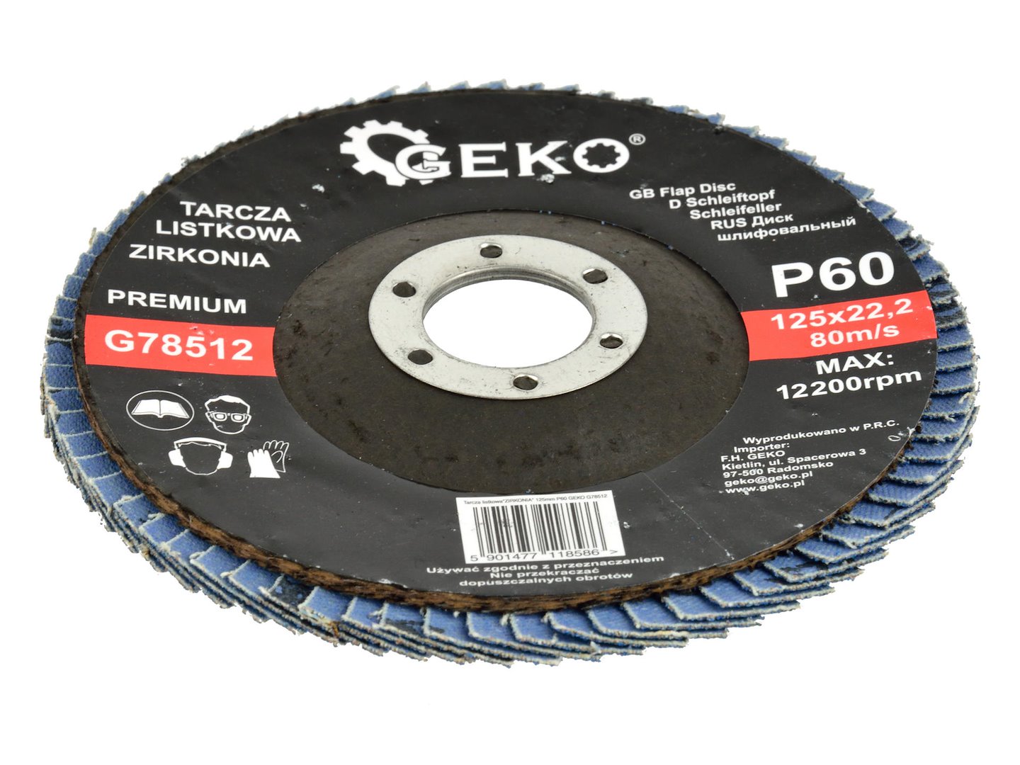 Listový kotouč CYRKON 125 mm P60 GEKO PREMIUM – pohled ze strany