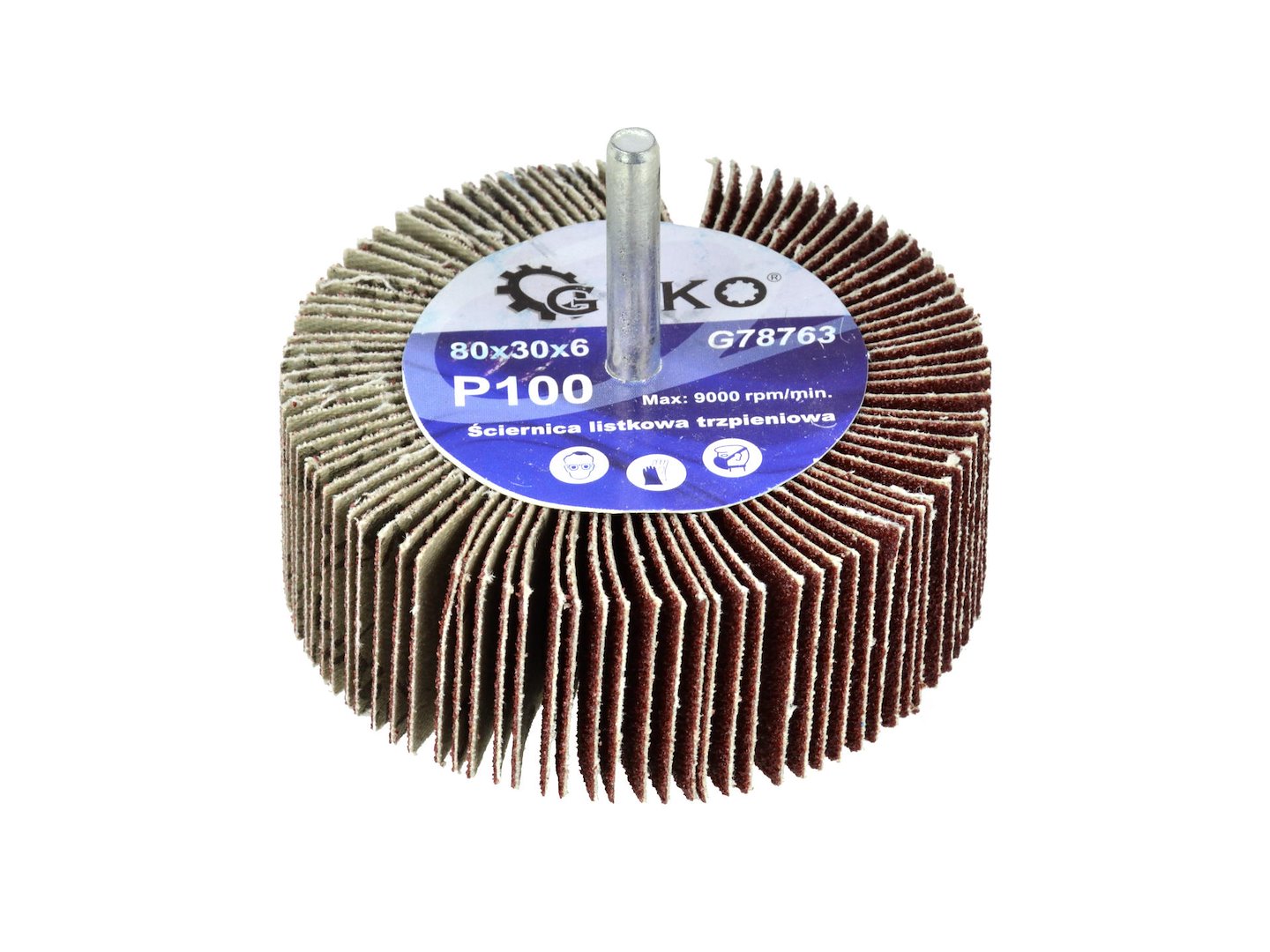Lamelový brusný kotouč Geko 80x30x6 mm P100 – pohled na kotouč zepředu