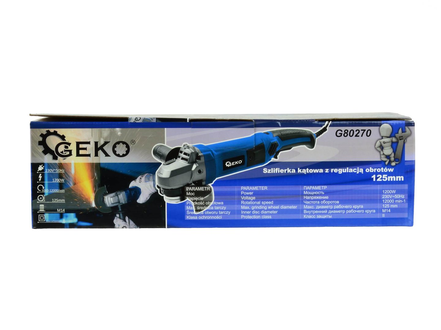 Úhlová bruska Geko 125 mm s regulací otáček a dlouhou rukojetí 7