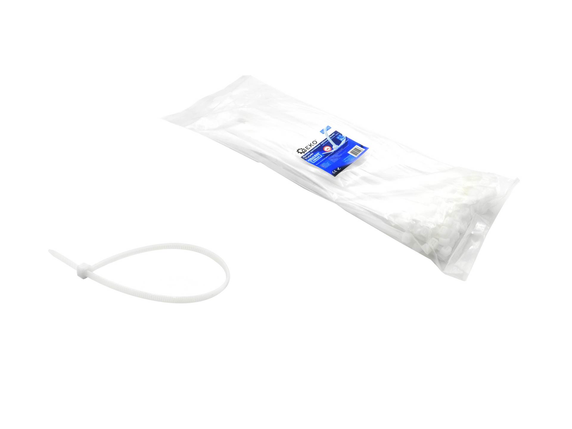 Nylonové stahovací pásky bílé 500x7,6 mm UV – balení 50 kusů Geko