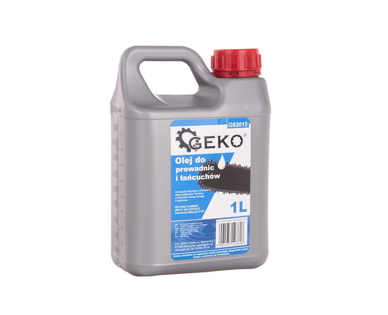 Olej na mazání vodítek a řetězů GEKO 1 l – detail produktu