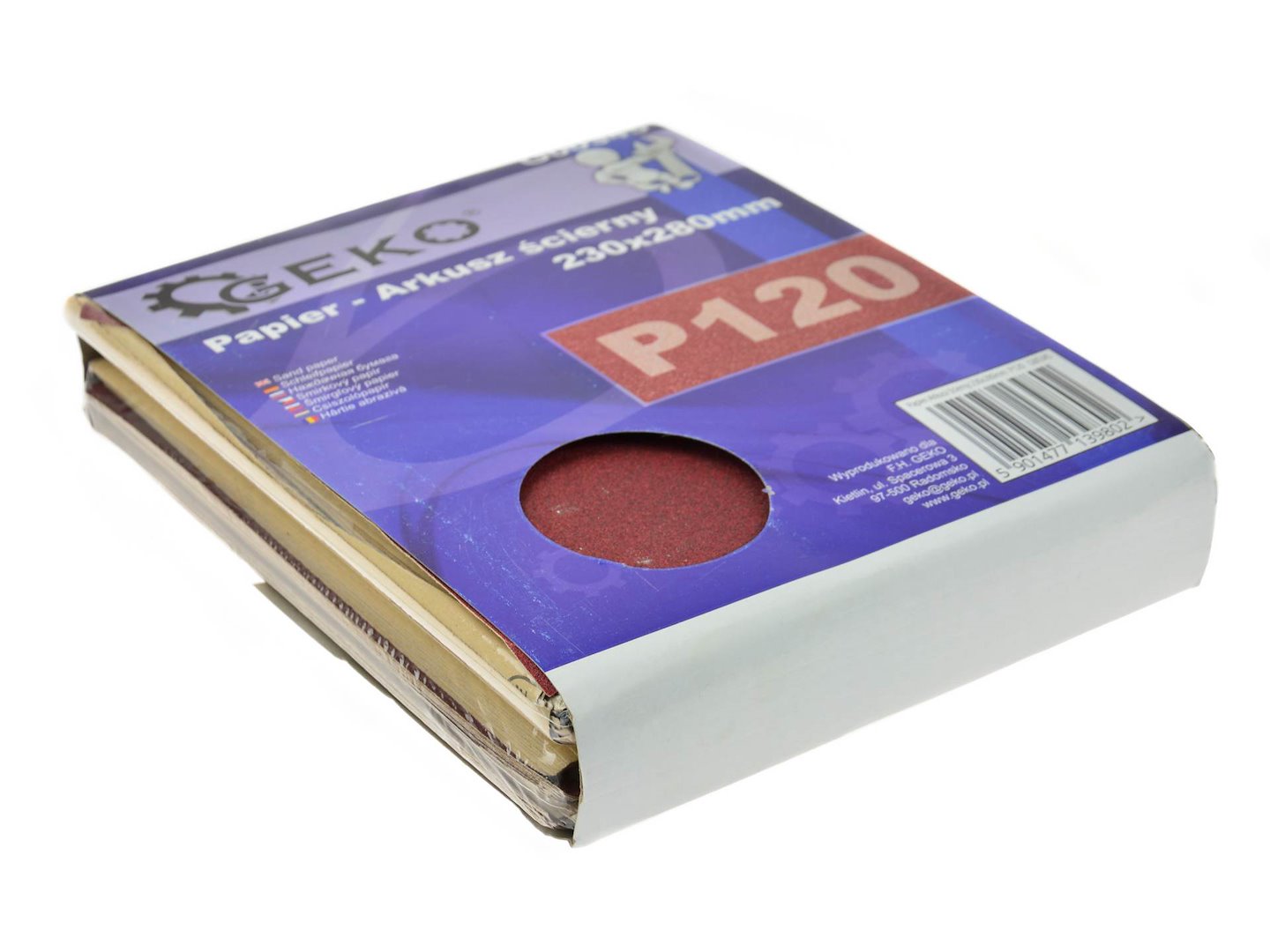Brusný list 230x280 mm P120 Geko – čelní pohled na balení