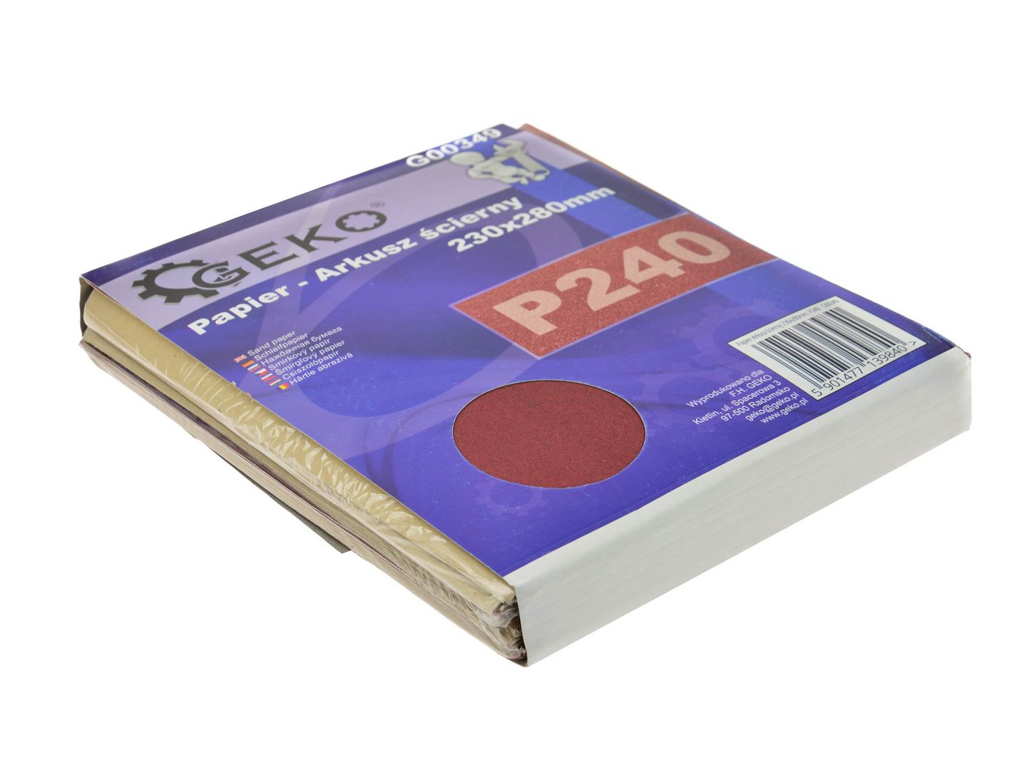 Brusný papír Geko 230x280 mm P240 – detail brusné plochy a zrnitosti