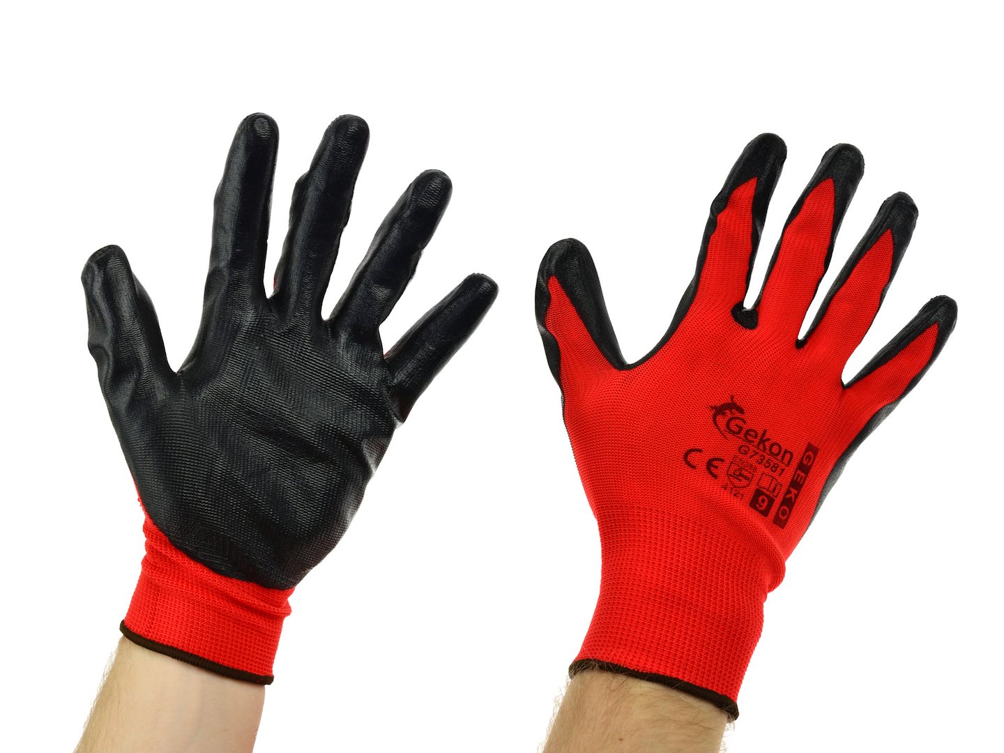 Ochranné rukavice GEKO RED Nitryl r.9 – detail manžety a konstrukce