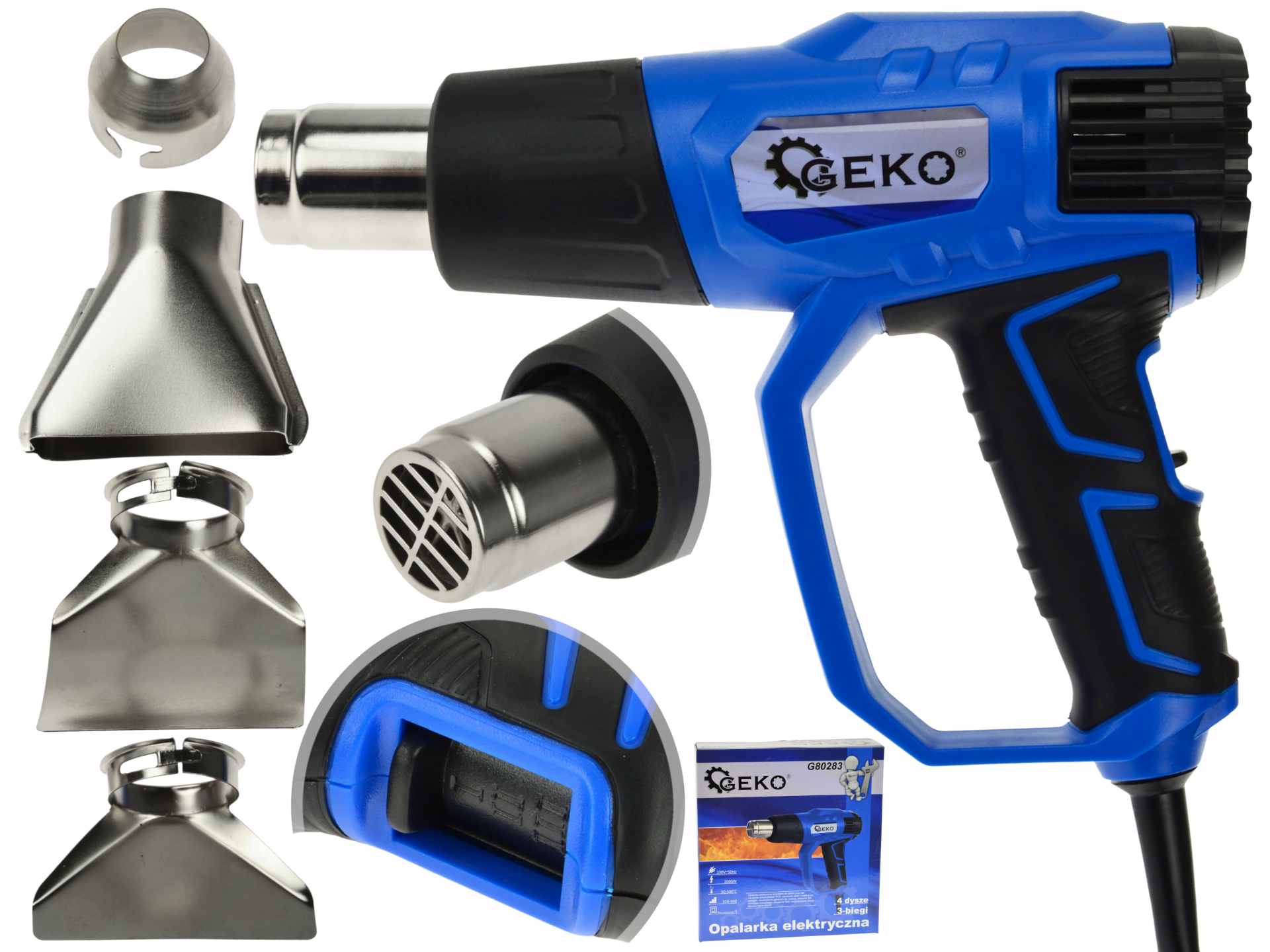 Elektrická horkovzdušná pistole 2000 W, 3 rychlosti + trysky (10) 8
