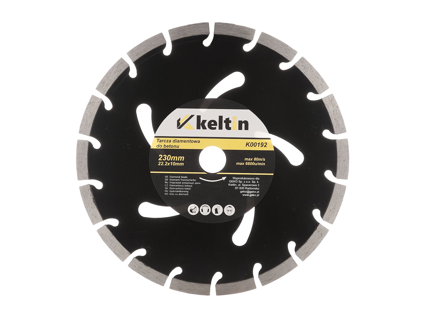 Diamantový kotouč na beton 230x22,2x10mm Černý KELTIN – celkový pohled