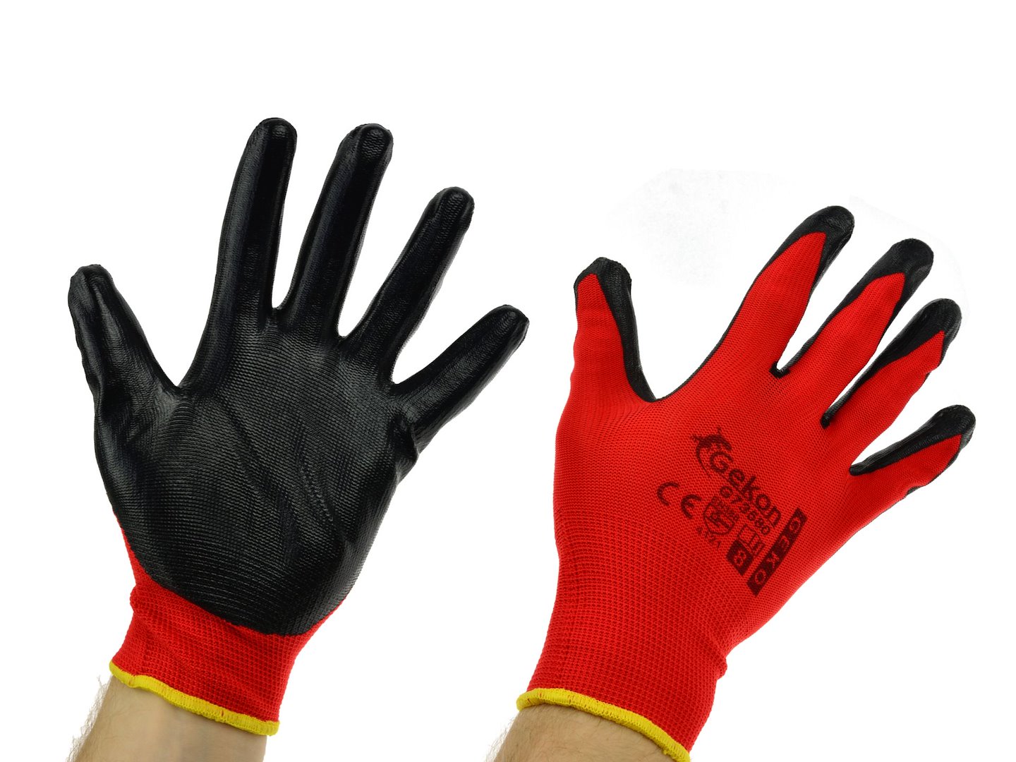 Ochranné rukavice GEKO RED Nitryl vel. 8 – detail pletenej manžety a červenej farby