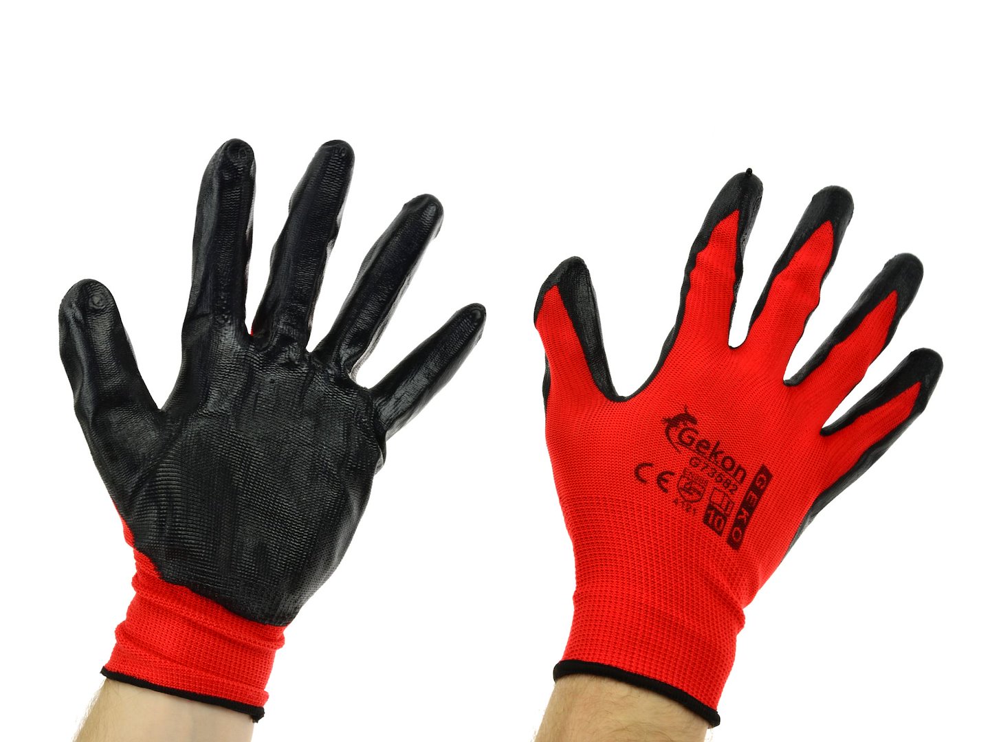 Ochranné rukavice GEKO RED Nitryl vel. 10 – detail elastické manžety a materiálu