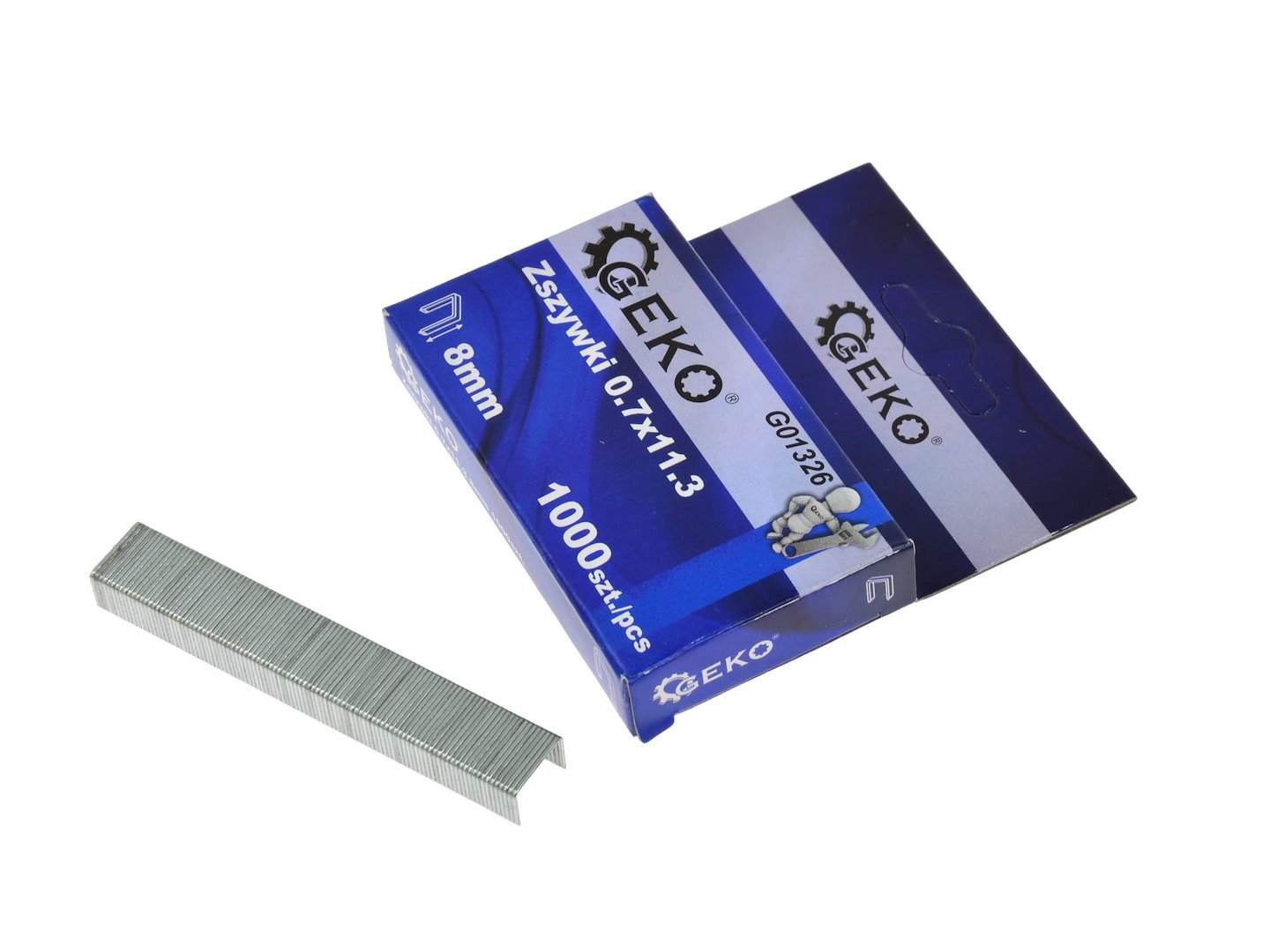 Sponky Typ A 0,7x11,3 mm 8 mm 1000 ks Geko – celkový pohled na balení