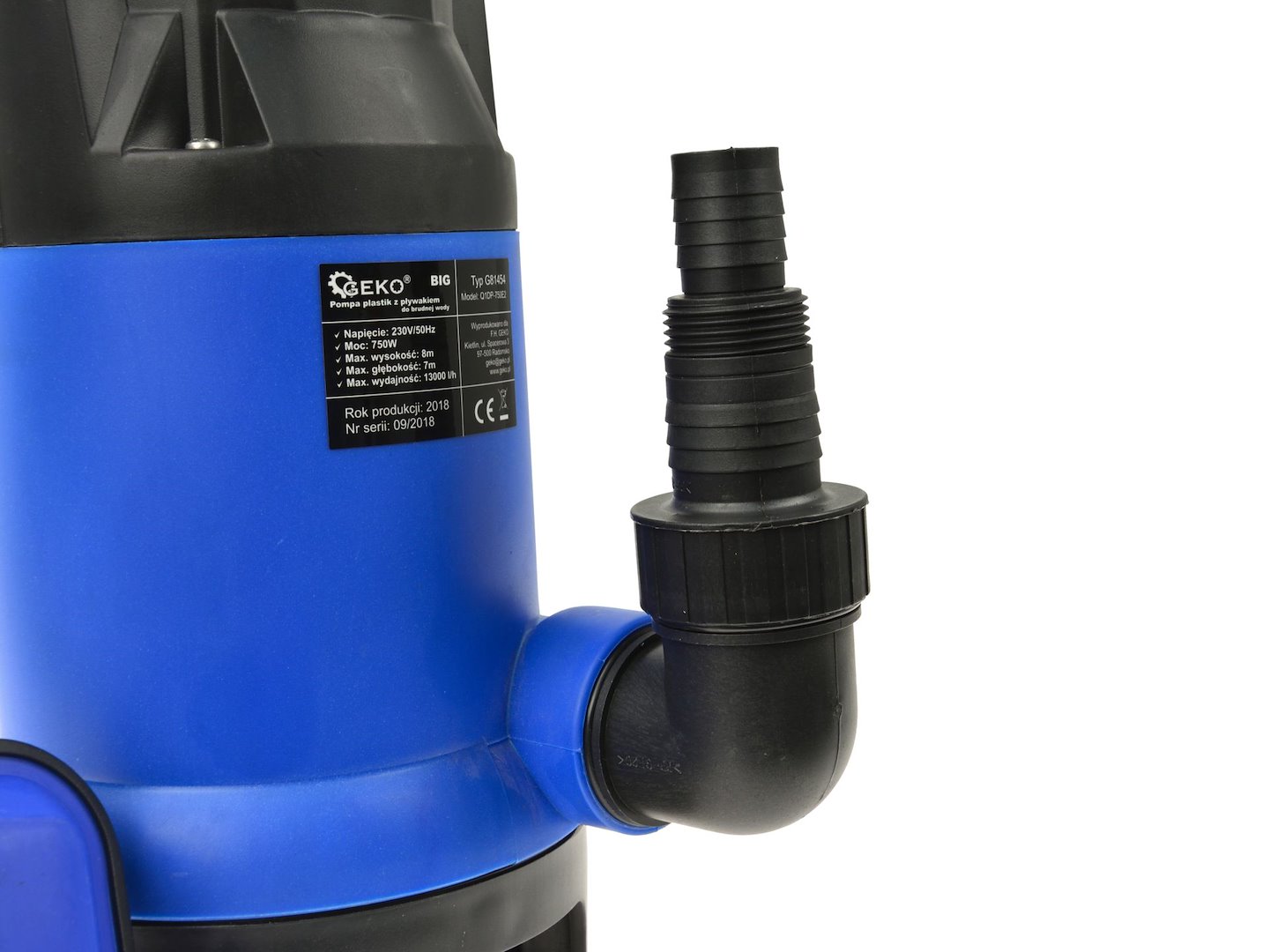 Plastové kalové čerpadlo Geko 750 W BIG – detail výtlačného hrdla
