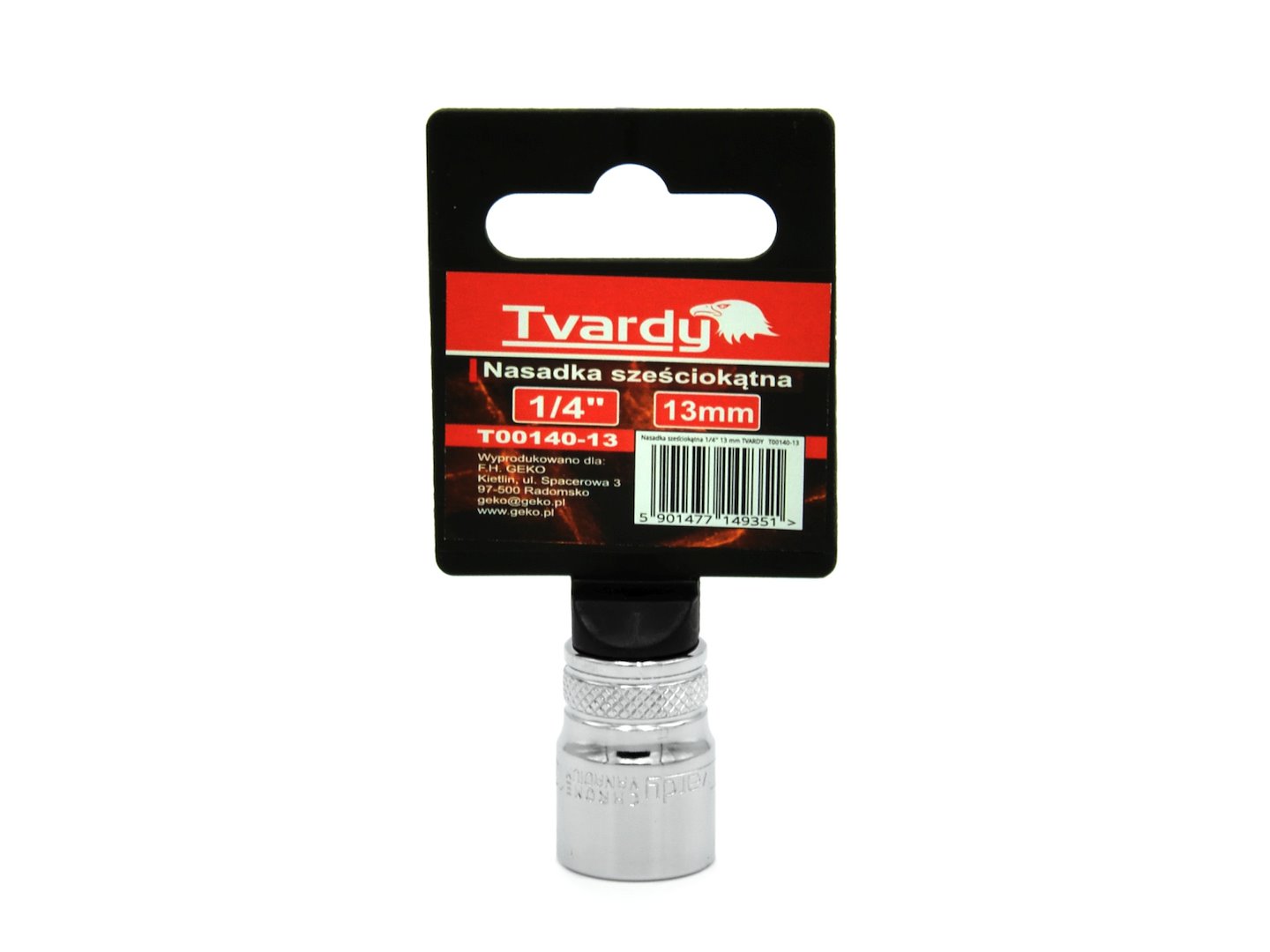 Šestihranná nasadka 1/4 13 mm TVARDY Geko – detail provedení a balení