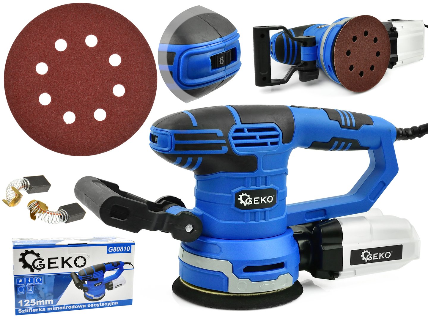 Excentrická oscilační bruska Geko 125 mm – celkový pohled
