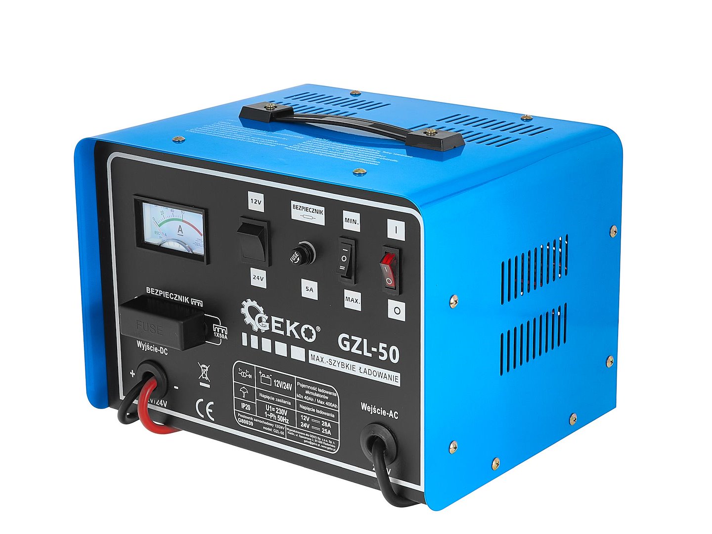 Automatický nabíječ Geko GZL-50 – připojovací kabely