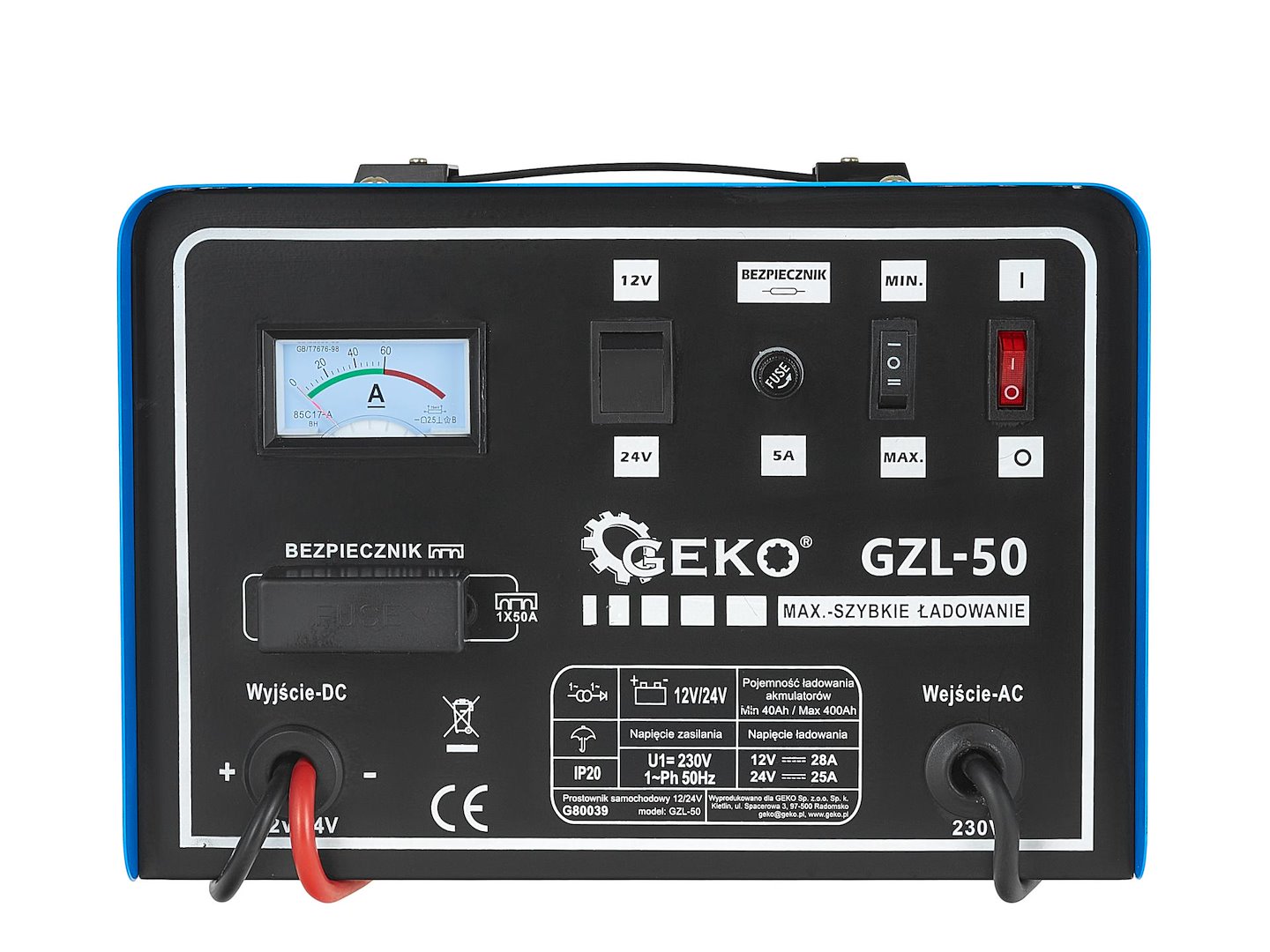 Automatický nabíječ Geko GZL-50 – bezpečnostní funkce