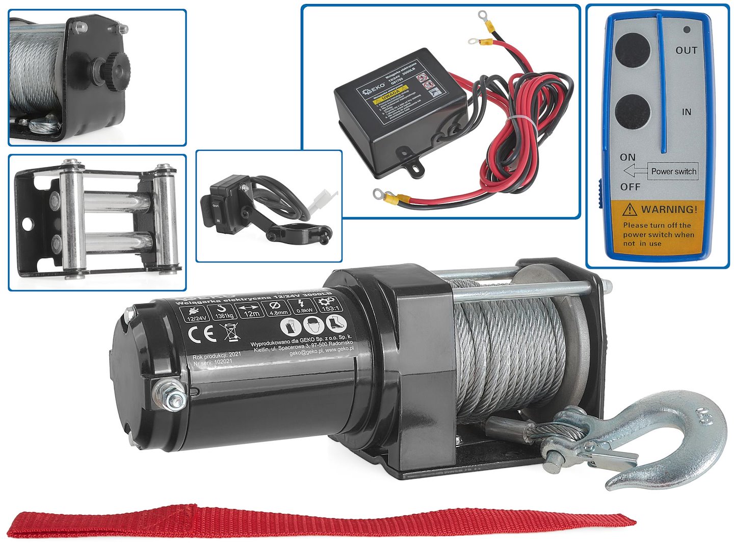 Elektrický naviják Geko 12 V 3000 LB – celkový pohled