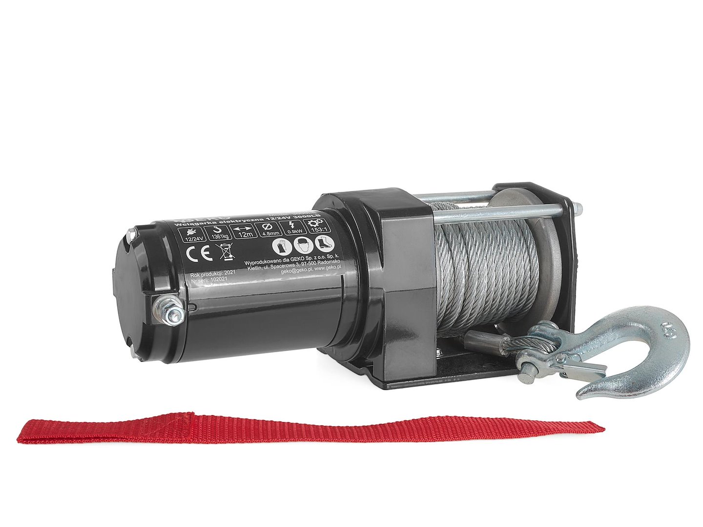 Elektrický naviják Geko 12 V 3000 LB – ocelové lano